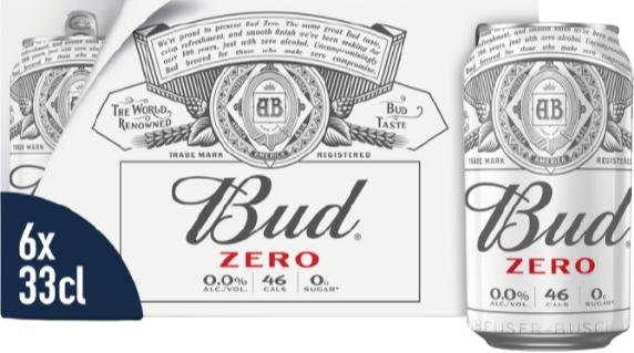 Bud Zero sixpack met blikjes van 33cl Bud Zero sixpack met blikjes van 33cl
